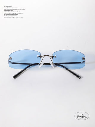 rimless blue sunglasses