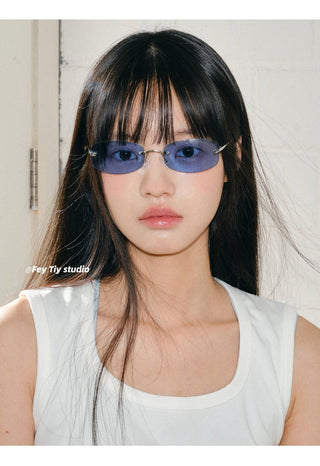 rimless blue sunglasses