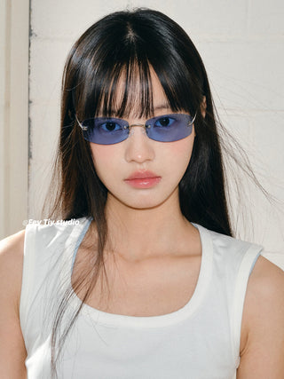 rimless blue sunglasses