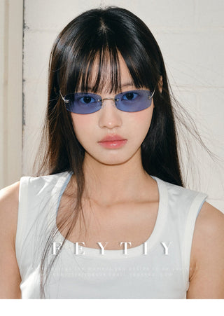rimless blue sunglasses
