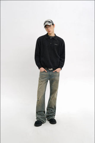 [MASONPRINCE] Wool Textured Mosaic Polo Collar Sweater