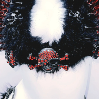 Halter self tie o ring fluffy skull applique mini skirt set