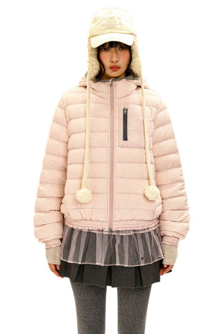 [Moromoro2] Lace Trim Hooded Down Jacket /  Vest