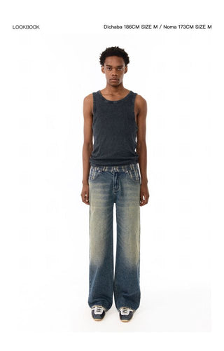 CONP Plaid Patchwork Washed Baggy Jeans