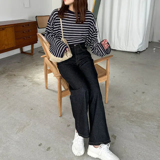 Straight-leg deep denim pants