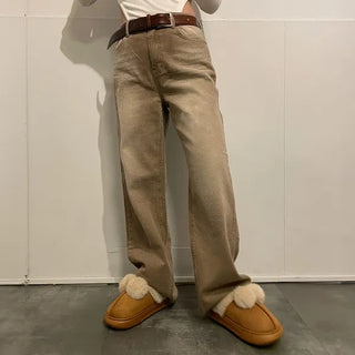 Washed wide denim pants