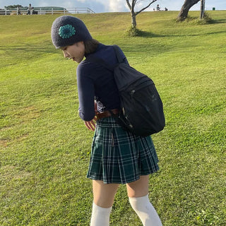 Checked pleated mini skirt