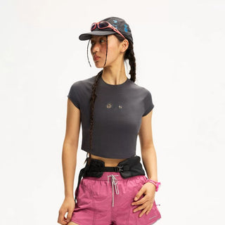 [Monterest] Cutout Embroidery Slim Fit Crop Tee