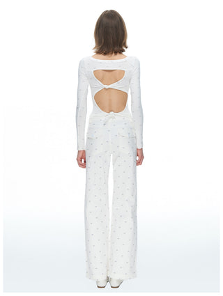[NECY] Ribbon Allover White Jeans