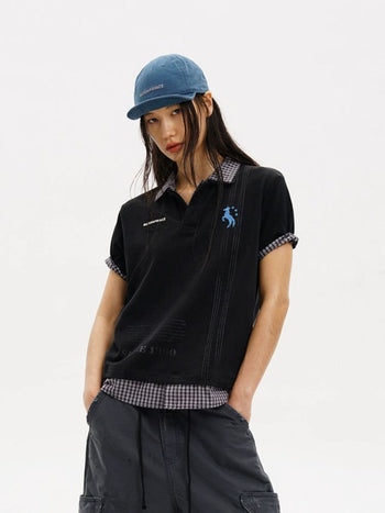 [MASONPRINCE] Checkered Collar Layered Polo
