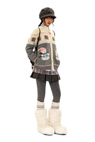 [Moromoro2] Snowman Fair Isle Knit Cardigan