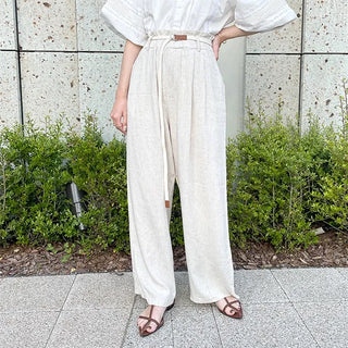 Belted linen slacks