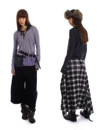 [NeverSeez] Striped Hooded Base Layer Knit Top