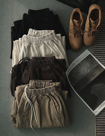 [Triple Length] Fleece-lined Wide Elastic Pants (4 colors)
