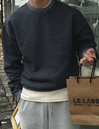 (Fleece-lined) Pigment Stripe Sweatshirt (4 colors)