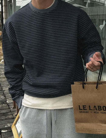 (Fleece-lined) Pigment Stripe Sweatshirt (4 colors)