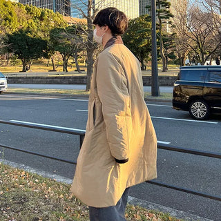 Corduroy two-tone long down jacket