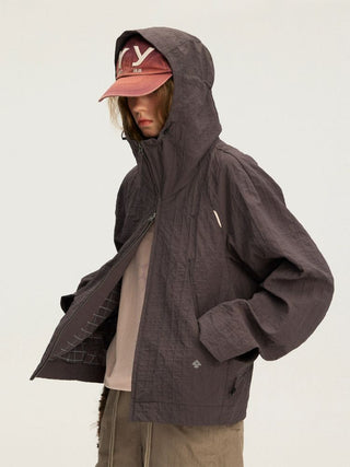 [Monterest] Textured Plaid Hooded Jacket