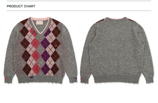 [Moromoro2] Gray Pink Diamond Cardigan