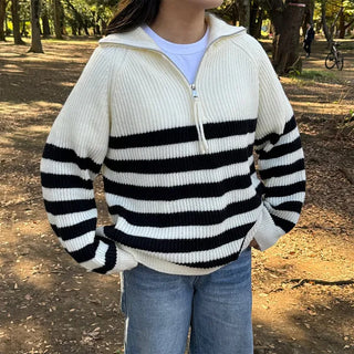 Half-zip striped knit