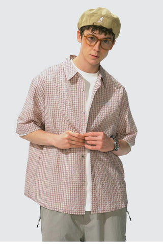 [Monterest] Seersucker Check Logo Embroidered Shirt