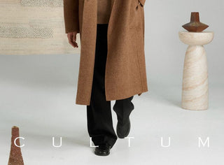 [CULTUM] Shawl Collar Belted Long Wool Coat