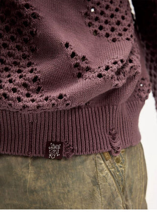 [Monterest] Spiral Mesh Washed Hooded Knit Cardigan