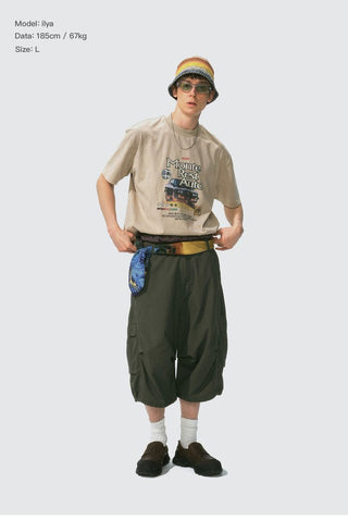 [Monterest] Washed Cotton Cropped Cargo Shorts