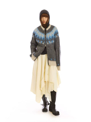 [NeverSeez] Lace Layered Knit Midi Skirt