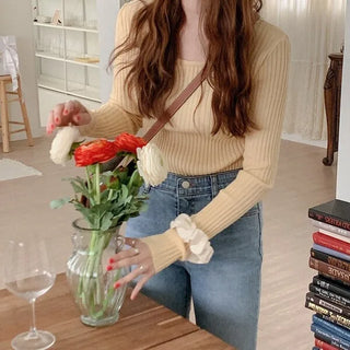 (5 colors) Ribbed Square Neck Knit Top