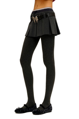 [Moromoro2] Linen Satin Plaid Pleated Skirt