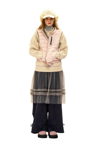 [Moromoro2] Lace Trim Hooded Down Jacket /  Vest