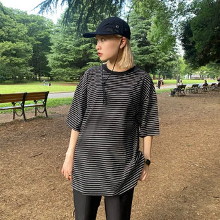 Striped round short-sleeved T-shirt