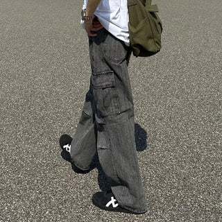 Cargo wide denim pants