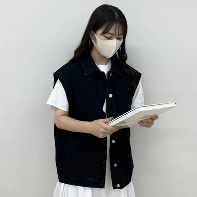 denim pocket boxy vest