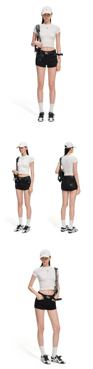 [NOTAWEAR] Straight Mid-waist Stretch Denim  Shorts