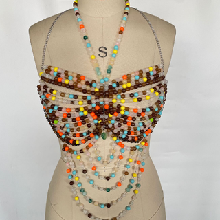 Beaded contrast halter backless top