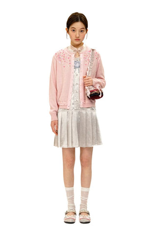 [Moromoro2] Sequin Flower Crew Neck  Cardigan