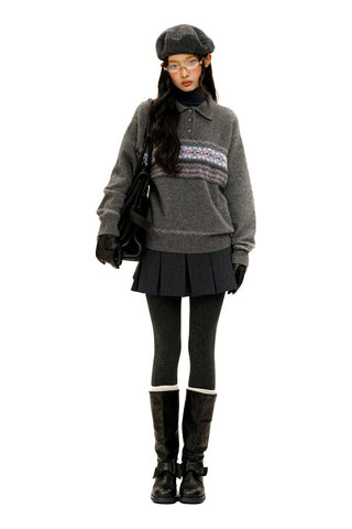 [Moromoro2] Pearl Snowflake Fair Isle Knit  Sweater