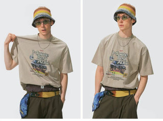 [Monterest] Washed Cotton Racing Print T-Shirt