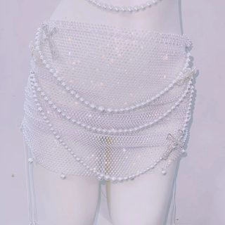 Halter beaded hollow out backless mini skirt set