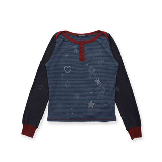 [Moromoro2] Contrast Stripe Rhinestone Long Sleeve  Tee