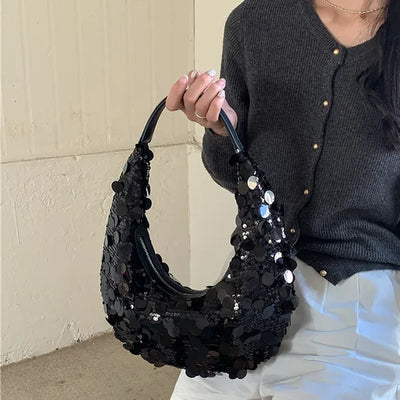 Sequined round zipper shoulder bag (2 colors)