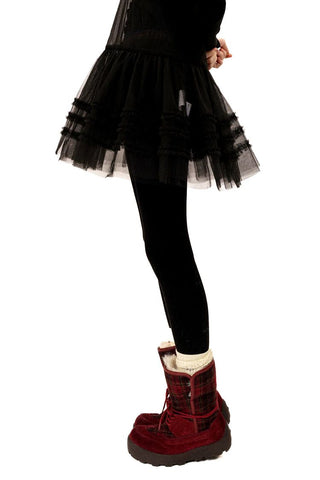 [Moromoro2] Plaid Fur-Lined Platform Snow  Boots