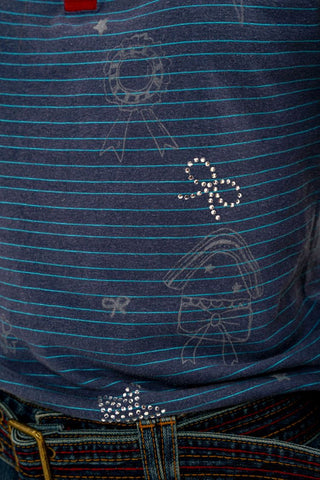 [Moromoro2] Contrast Stripe Rhinestone Long Sleeve  Tee