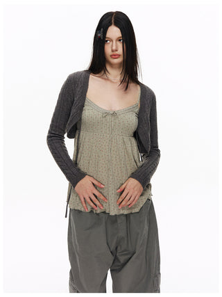 [NECY] Green Garden Lace Camisole & Shirring Mini Skirt