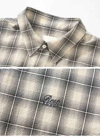[Monterest] Seersucker Check Logo Embroidered Shirt