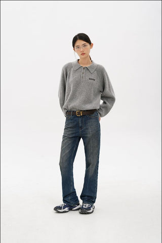 [MASONPRINCE] Wool Textured Mosaic Polo Collar Sweater