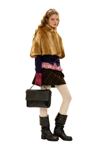 [Moromoro2] Double Bow Plaid Wool Blend  Skirt