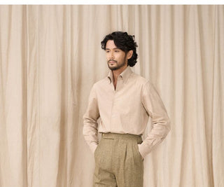 [CULTUM] Wool Blend Herringbone Double Pleat Trousers